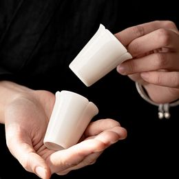2pc/Set Apricot White Porcelain TeaCup Ceramic Cup Mug Small Single Master Cup Tea Set Juxiang Kung Fu Sample Tea Cup Drinkware