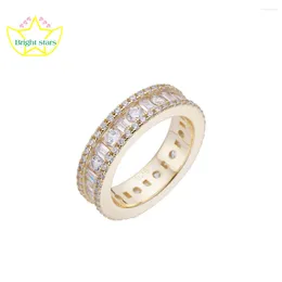 Cluster Rings Bright Stars Design Light Luxury Hand Jewelry Men Diamond Ring Cross-border High-grade Hip Hop Style S925 Silver