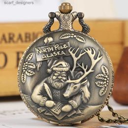 Pocket Watches Vintage Bronze Christmas quartz pocket Men Women Necklace Wall Clock Arabic digital dial Exquisite clock childrens gift Y240410