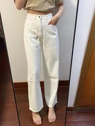 Women's Jeans White Straight Women Spring And Autumn 2024 High Waist Slimming Small Wide Leg Pants Street Ins Fashion Trousers