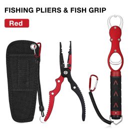 Outlife Portable Aluminium Alloy Fishing Grip Fishing Pliers Split Ring Cutter With Weight Scale Sheath Retractable Tether Combo