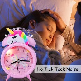 Pink Unicorn Kids Alarm Clock Double Bell Clock with Backlight Cute Desk Clock Children Wake Up Alarm Clock Home Decor Kid Gifts