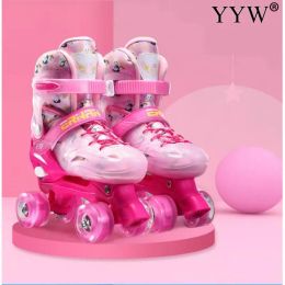 Sneakers 2023 Boys Girls Kids Skates Children Roller Skates Skating Shoes Sliding Adjustable Quad Sneakers 4 Wheels 2 Row Line Outdoor