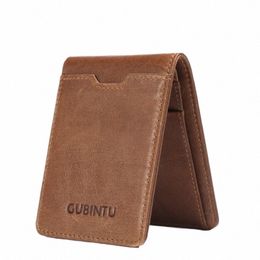 slim Leather ID/Credit Card Holder Bifold Frt Pocket Wallet with RFID Blocking Busin Card Holder Genuine Leather A1H7#