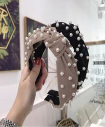 New Fashion hair accessories women039s fabric solid color beaded beads full of knots widebrimmed headband headband girl hair b1860923