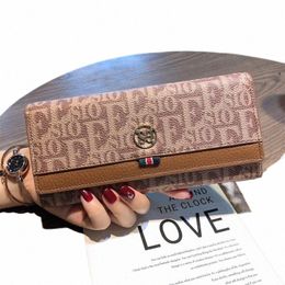 women's genuine leather wallet with logo brand design 2024 new letter printed lg wallet cowhide handbag folding E1JY#