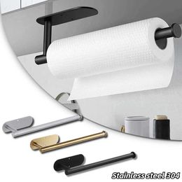Toilet Paper Holders Self Adhesive Roll Paper Holder Toilet Paper Towel Holder Kitchen Hook Storage Stainless Holder Steel Wall Mount Punch-free 240410