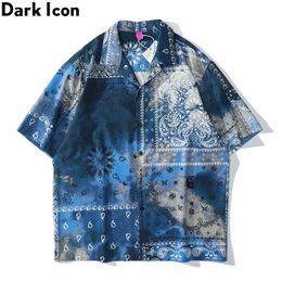 Dark Icon Blue Tie Dye Bandana Hawaiian Shirts Men Summer Vintage Street Oversized Men's Shirt Man Blouse