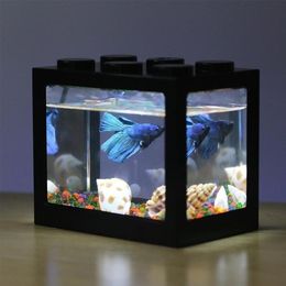 LED Aquarium Mini Goldfish Betta Fish Tank Creative Ecological Cylinder Reptile Row Cylinder Fish Office Desktop Home Decoration