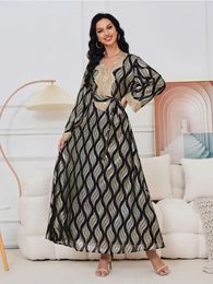 Ethnic Clothing Eid Muslim Party Dress For Women Jalabiya Abaya Ramadan Long Dresses Abayas Woman Lace-up Kimono Robe Caftan Vestidos 2024