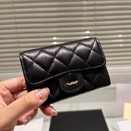 Womens Designer Black Classic Mini Flap Quilted Lambskin Caviar Leather Card Holder Tiny Bags Diamond Lattice Luxury Purse 8CM