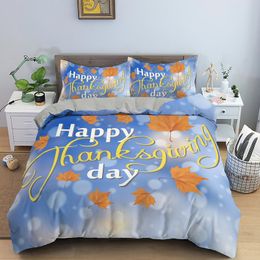 Autumn Thanksgiving Day Bedding Set Single Double King Queen Duvet Cover With Zipper Closure Quilt Covers And Pillowcase