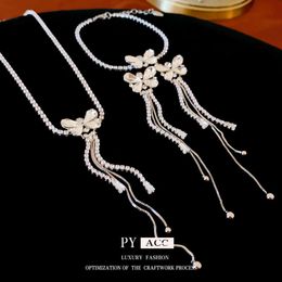 Korean Light Diamond Studded Butterfly Tassel Necklace with A Stylish High-end Feel, Collarbone Chain Sweet and Versatile Accessory