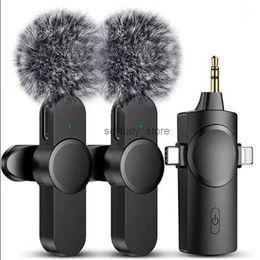 Microphones New 3-in-1 Wireless Lavali Mini Microphone for iPhone Android Live Broadcast Game Interview Vlog Camera Phone MicrophoneQ1