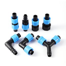 DN17 Drip Tape Pipe Locked Connectors 1/2" 3/4" Female Thread Straight Elbow Y Shape Optional Garden Water Connectors