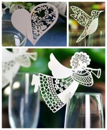 50pcs new flying angel laser cut DIY wine glass cup paper card for Wedding Party Christmas Party Wine Glass Ornament