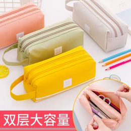 Creative School Pencil Case Cute Double Layer High Capacity Canvas zipper Pen Bag Stationery Office School Supplies Stationery