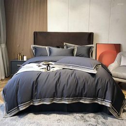 Bedding Sets 2024 Long-staple Cotton Four-piece Bed Linen Est Plain Colour Simple Nordic Style Fashion Dark Grey