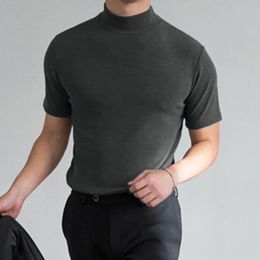 Men's Casual Skinny Solid Colour T-shirt Streetwear High-neck Short-sleeved Bottoming Tees for Men Shapewear Leisure Summer M-5XL