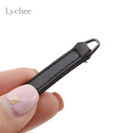 Lychee Life 10pcs Leather Zipper Tag Black Coffee Zip Head DIY Handwork Sewing Tailor Tools Clothing Accessories