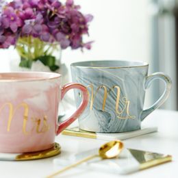 Mr and Mrs Marble Coffee Mug, Gold Monogram, Ceramic Tea Cups, Milk Mugs, Creative Wedding Gift