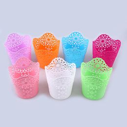 7 Colour Newest Lace Hollow Out Makeup Brush Pen Storage Holder Desk Organiser Flower Vase Pot
