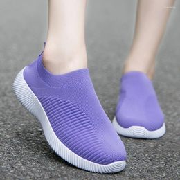 Casual Shoes Women ShoesKnitting Sock Mesh Sneakers Spring Summer Slip On Flat Loafers Round Toe Solid Plus Size 43