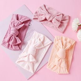 Pcs Lot Born Baby Girls Ribbed Bow Headband Cable Knit Wide Nylon Elastic Hair Band Shower Gift Po Props Accessories248y