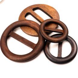 Mix Size Round Shape Garniture Handmade Wooden Crafts Belt Buckle Ring Wood Clothes Accessories Sewing Children DIY 50-75mm 1pc