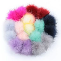 6pcs 8cm Pompoms Fake Fox Fur Hats Ball False Hairball Hat Ball Pom Pom With Rubber Band Handmade DIY Clothing Pompoms For Hats