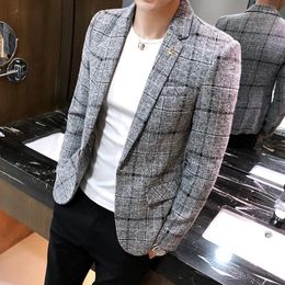 Men's Suits 2024 Casual Plaid Suit Jacket Male Linen Business Self-cultivation Wedding Dress Party Coat Plus Size S-4XL
