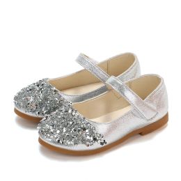 Sneakers Jgvikoto Mary Janes Girls Shoes with Rhinestone Fashion Princess Sweet Antiskid Soft Children's Flats Kids Glitter Party Shoes