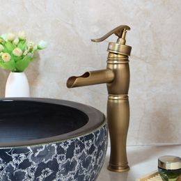 KEMAIDI Bathroom Ceramic Round Sink Antique Brass Deck Mounted Tap Mixer Faucet With Drain Wash Basin Faucet Set