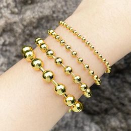 Charm Bracelets FLOLA In 6MM Gold Plated Beads Chain For Women Polished Round Ball Adjustable Simple Jewellery Gift Brta70