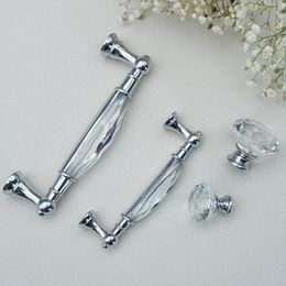 3.75" 5" Crystal Glass Cabinet Handles Dresser Drawer Knobs Door Metal Pull Handle Furniture Cabinet Handle Diameter 30/35mm