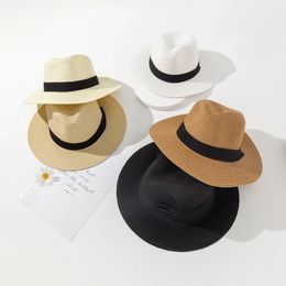 Womens Large Summer Breathable Sunscreen Straw Hat Mens Fashion Outdoor Casual Panama Wide Brim Beach Cool Jazz Unisex Sun 240403