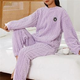 Home Clothing Winter Warm Flannel Pajamas Set For Women Thick Coral Velvet Long Sleeve Pyjamas Nightgown Pijama Suit Female Gray Homewear