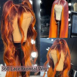 Atina Ombre Ginger Red Burgundy Colour HD Lace Frontal Wig Human Hair 360 Lace Frontal Wig Preplucked Full Orange Body Wave Wigs