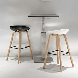 FOSUHOUSE Simple Bar Chair Modern Solid Wood Bar Stools Nordic Creative Bar Stools Plastic High Stool Home Chairs High Chair