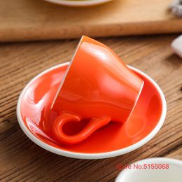 Wholesale 80ml Candy Color Espresso Mug Suit Tea Party Drink Glass Bset Italian Cafe Arabica Ceramic Coffee Cup And Saucer Set