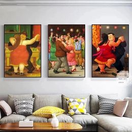 Funny Fernando Botero Famous Artwork Fat Couple Dancing Wedding Singing Art Poster Canvas Painting Wall Print Picture Home Decor