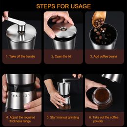 Home Portable Manual Coffee Grinder hand Coffee Mill with Ceramic Burrs 6/8 Adjustable Settings portable Hand Crank Tools