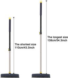 Eyliden Push Broom Brush Stiff Bristles with 12.8in Long Pole Broom Head Telescopic Heavy-Duty Outdoor Commercial