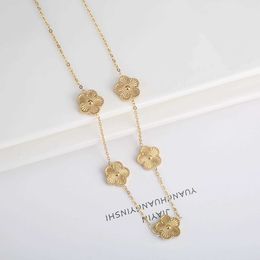 Pendant Necklaces Adjustable New Design Simple Woman Stainless Steel Five Leaf Flower Jewellery Necklace Classic For Girl Clover Jewellery Daily Wear 240410