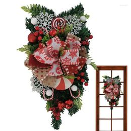 Decorative Flowers Christmas Candy Cane Swag Red And White With Upside-Down Tree Wreaths For Outdoor Home Garden Decor