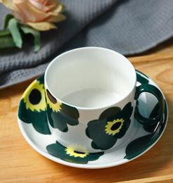 Green Camellia Cups and Saucers Aesthetically Pleasing Coffee Tumbler for Family Gathering Party Ceramic Turkish Coffee Cup Set