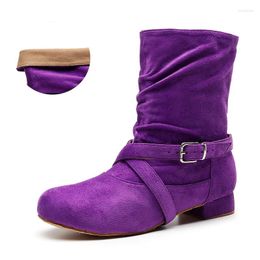 Dance Shoes Women Purple Flannel High Top Latin Boots Girls Soft Sole Ballroom Salsa Ladies Flat Heel Dancing Shoe