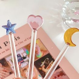 1PC Glass Stirring Rod Clear Mixing Sticks Green Cute Handle Stir Bar Coffee Cocktail Sticks Drink Mixer Muddler for Home Party