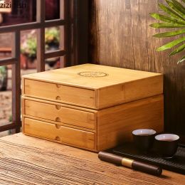 Bamboo Tea Box Tea Cake Storage Box Organiser Tea Ceremony Accessories Drawer Organiser Storage Bin Bamboo Cabinet