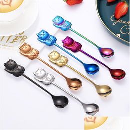 Spoons Stainless Steel Coffee Creative Tea Mini Cat Spoon Kitchen Gadget Drinking Tool Flatware Tableware Drop Delivery Home Garden Dhgyc